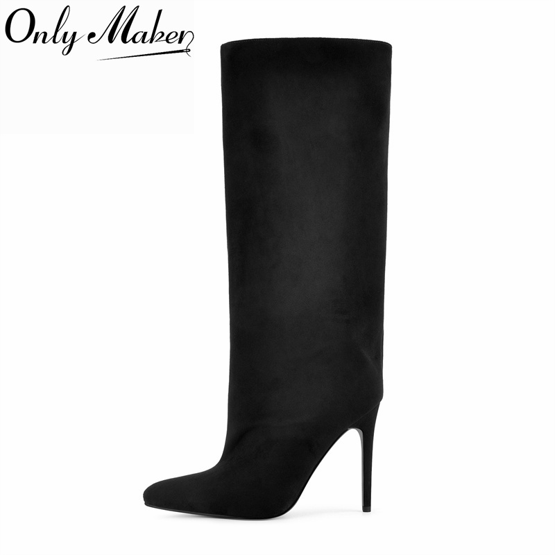Winter Clothing For Women - Onlymaker 블랙 페이크 스웨이드 니하이 부츠