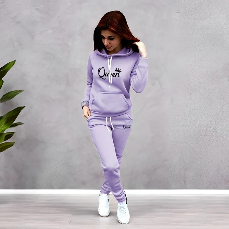 여성 트랙수트 퀸 레터 프린팅 후드 스웨트셔츠 세트 고 - Winter Clothing For Women 리뷰 및 가격