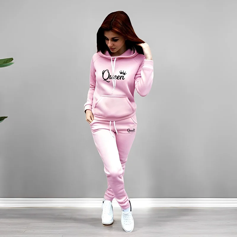 여성 트랙수트 퀸 레터 프린팅 후드 스웨트셔츠 세트 고 - Winter Clothing For Women 리뷰 및 가격