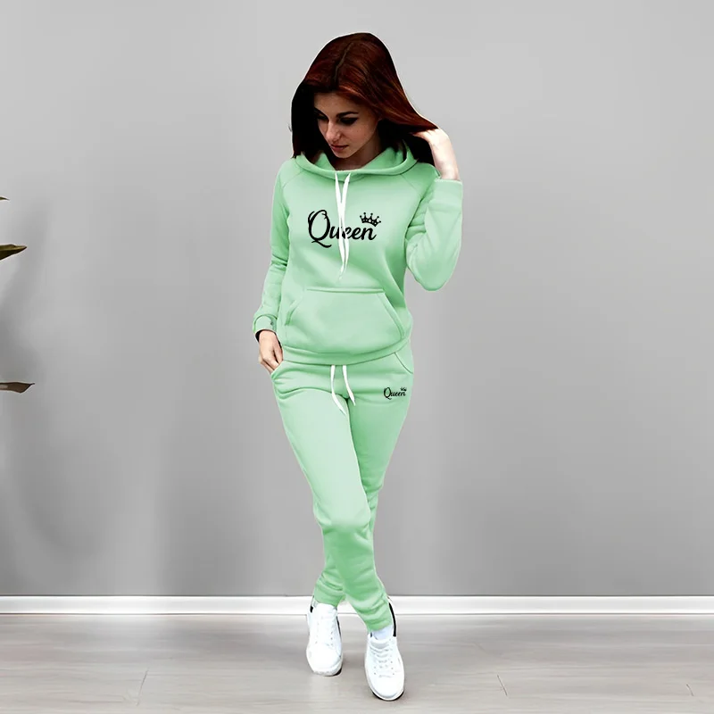 여성 트랙수트 퀸 레터 프린팅 후드 스웨트셔츠 세트 고 - Winter Clothing For Women 리뷰 및 가격