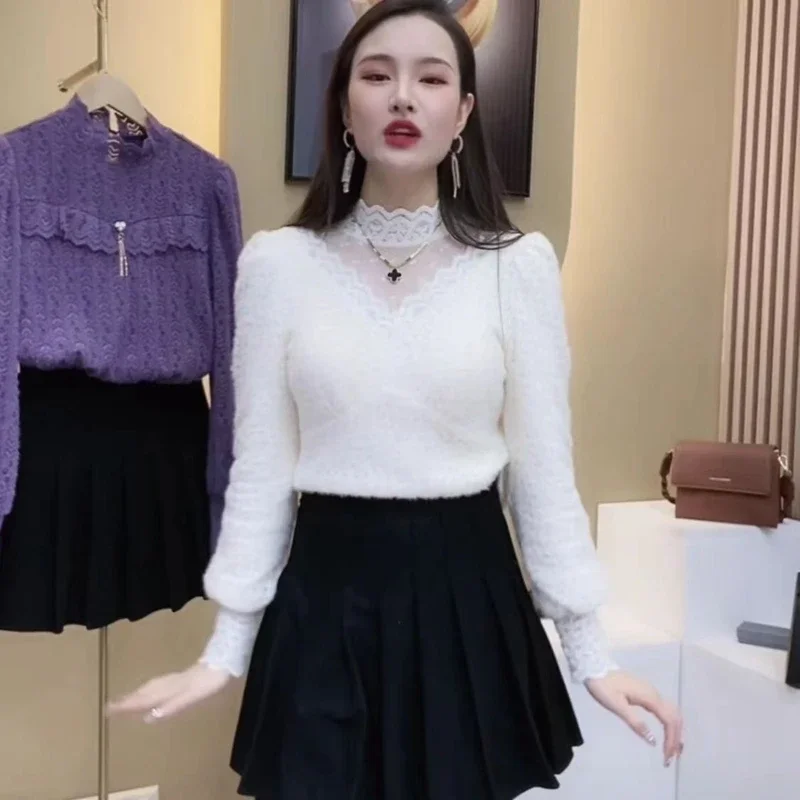 가을 겨울 레이스 탑 블라우스 여성 2024 우아한 패 - Winter Clothing Clearance 리뷰 및 가격