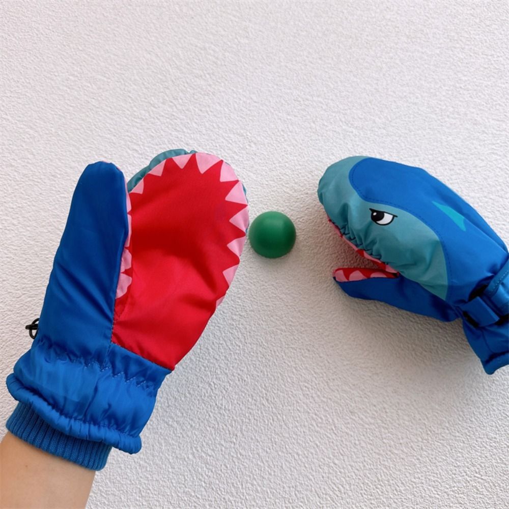 만화 어린이 스키 장갑 따뜻한 상어 패턴 스노우 보드  - Waterproof Mitten Ski 리뷰 및 가격