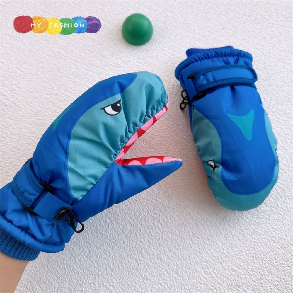 만화 어린이 스키 장갑 따뜻한 상어 패턴 스노우 보드  - Waterproof Mitten Ski 리뷰 및 가격